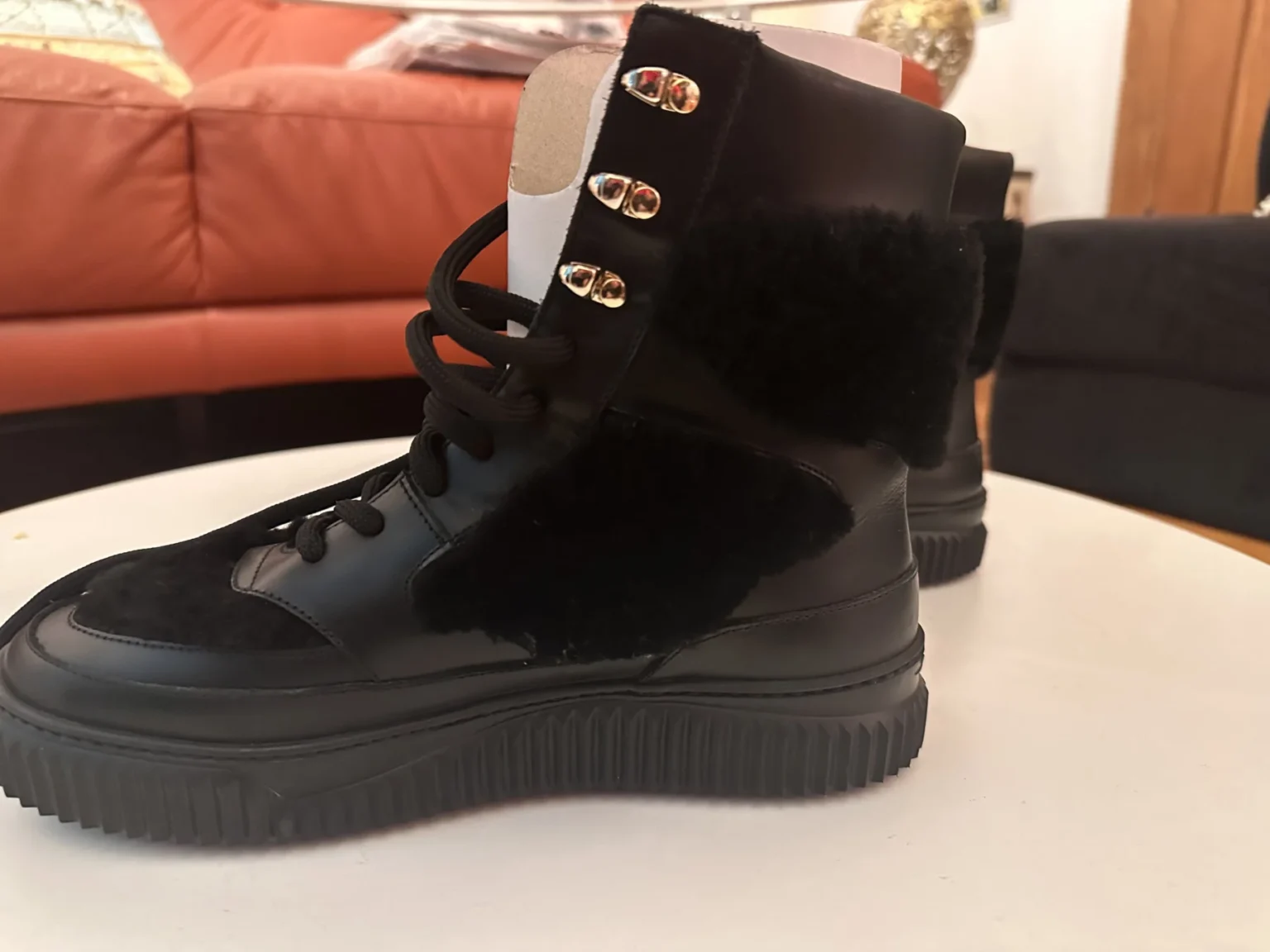 Image for Voile Blanche leather and sheepskin ankle boots, black, platform – size 39 – never worn