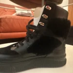 Thumbnail for Voile Blanche leather and sheepskin ankle boots, black, platform – size 39 – never worn