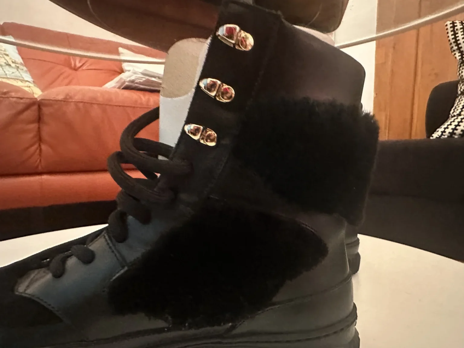 Image for Voile Blanche leather and sheepskin ankle boots, black, platform – size 39 – never worn