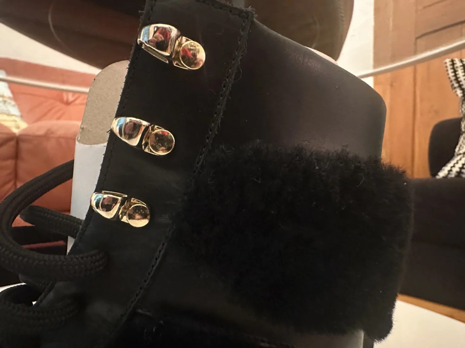 Image for Voile Blanche leather and sheepskin ankle boots, black, platform – size 39 – never worn