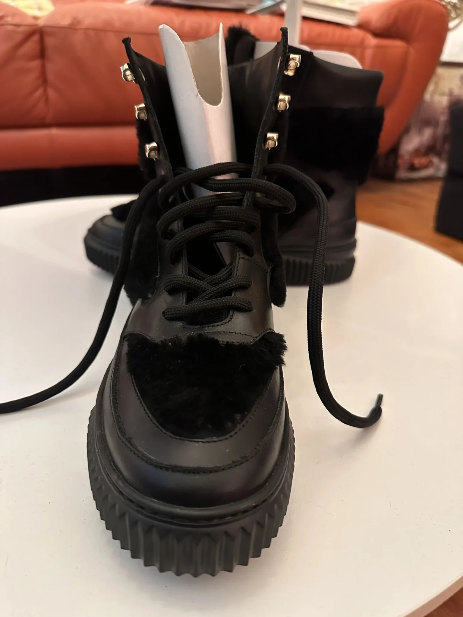 Image for Voile Blanche leather and sheepskin ankle boots, black, platform – size 39 – never worn