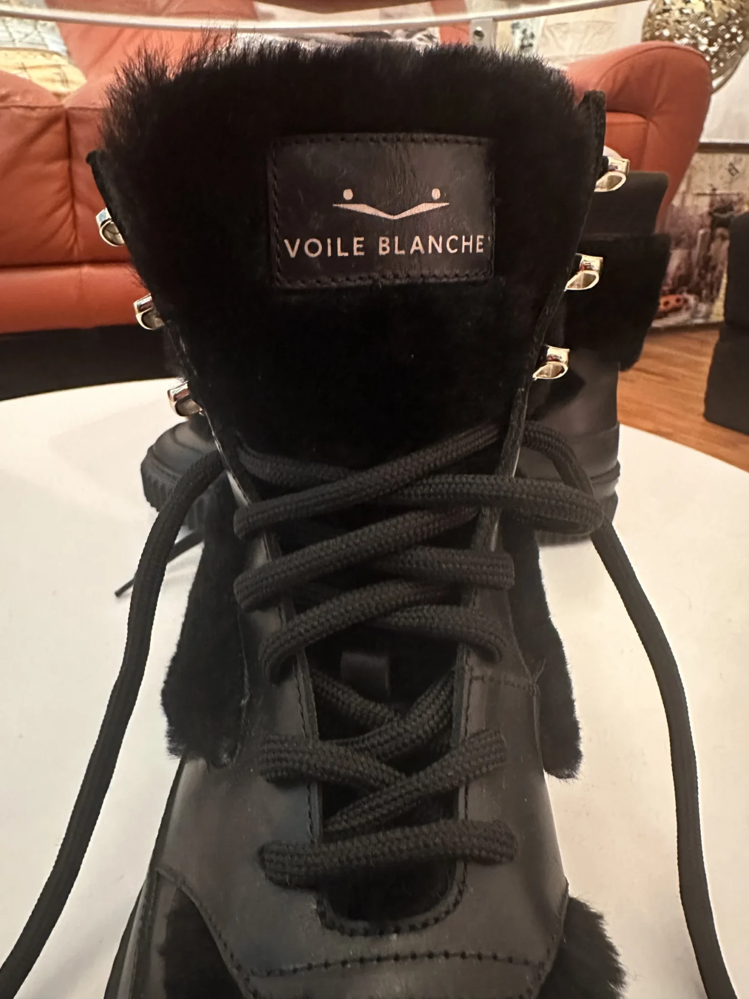 Image for Voile Blanche leather and sheepskin ankle boots, black, platform – size 39 – never worn