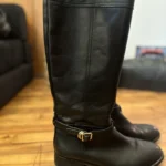 Thumbnail for Tory Burch – Marlene riding boots in black leather – gold buckle – US size 8