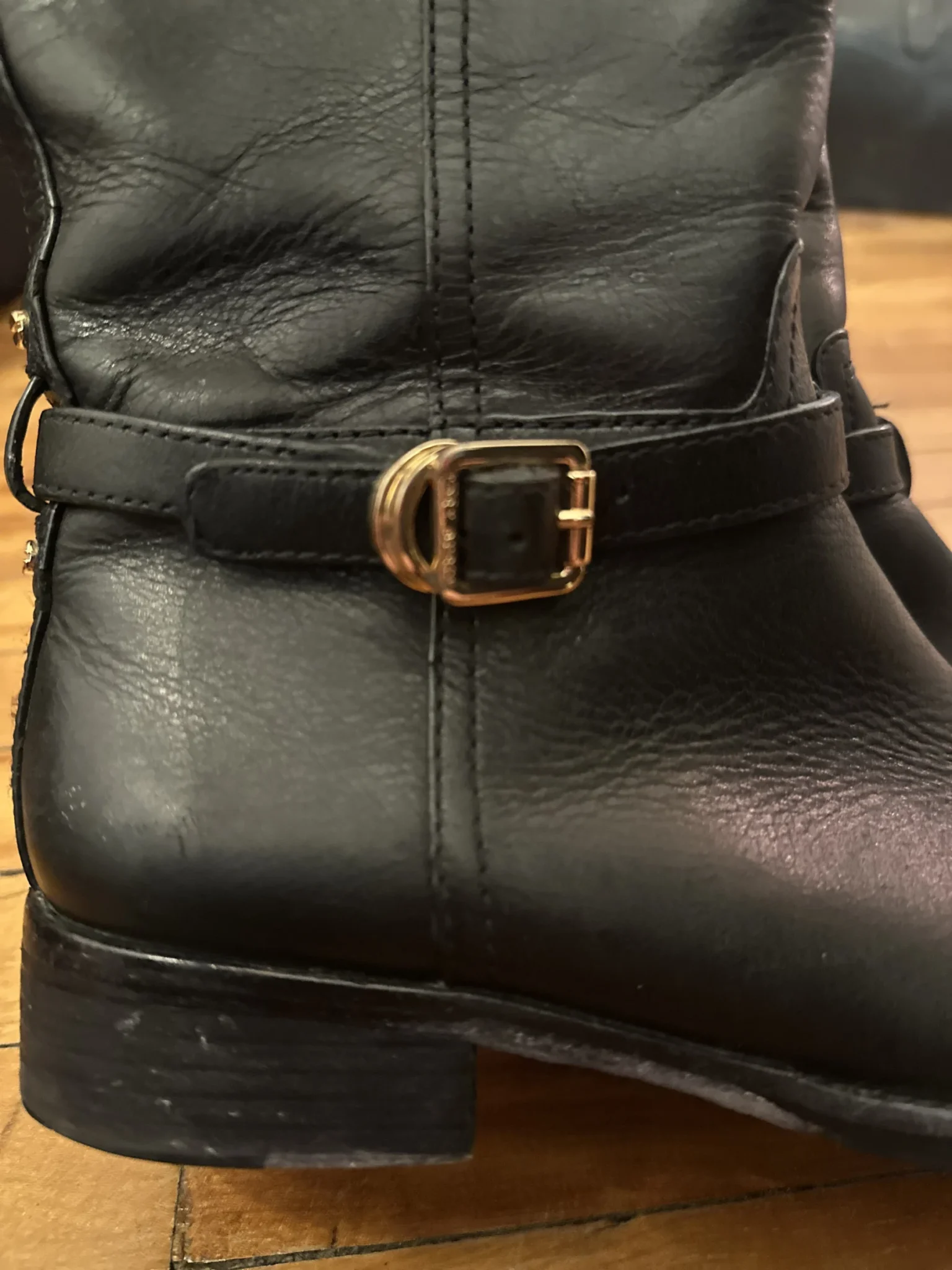 Image for Tory Burch – Marlene riding boots in black leather – gold buckle – US size 8