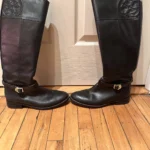Thumbnail for Tory Burch – Marlene riding boots in black leather – gold buckle – US size 8
