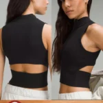 Thumbnail for Lululemon Black Top‎ Open Back Half-Zip Ribbed Stretch