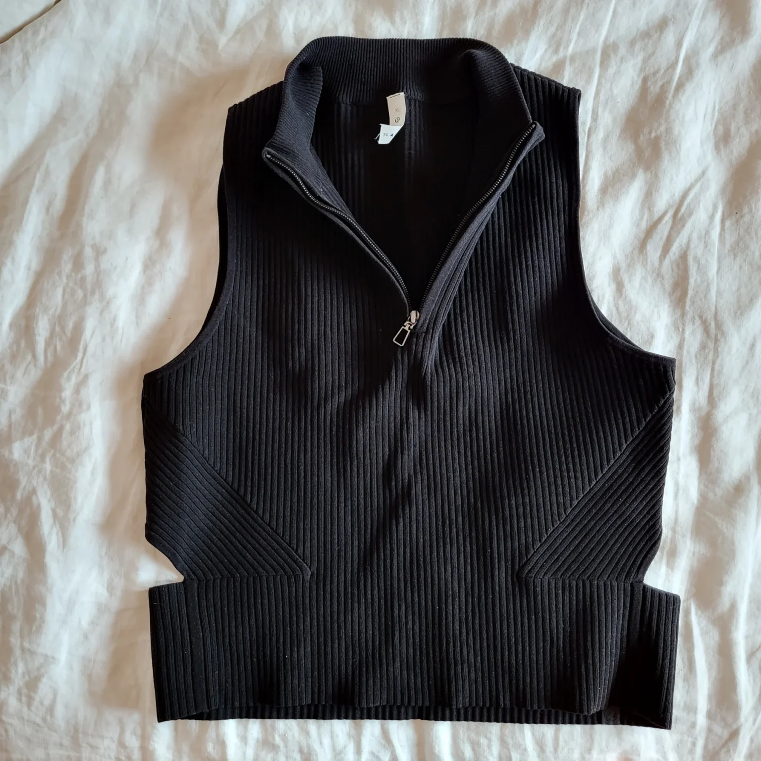 Image for Lululemon Black Top‎ Open Back Half-Zip Ribbed Stretch
