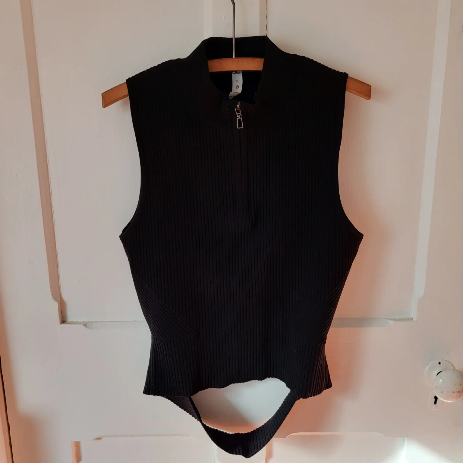Image for Lululemon Black Top‎ Open Back Half-Zip Ribbed Stretch