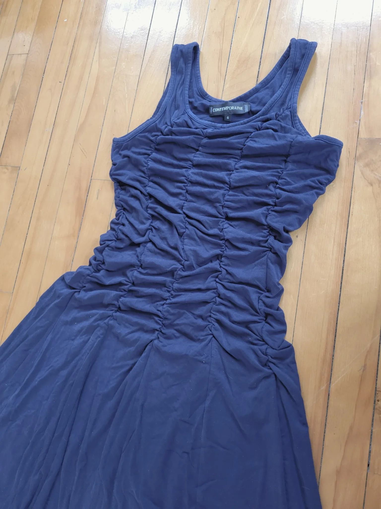 Featured image for Navy blue sleeveless gathered dress in Tencel/Lyocell, Simons