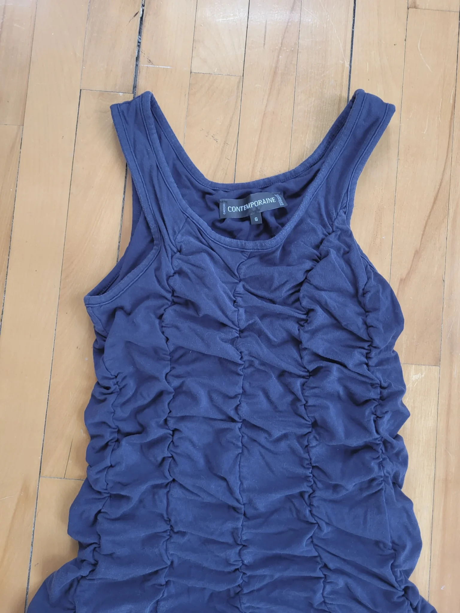Image for Navy blue sleeveless gathered dress in Tencel/Lyocell, Simons