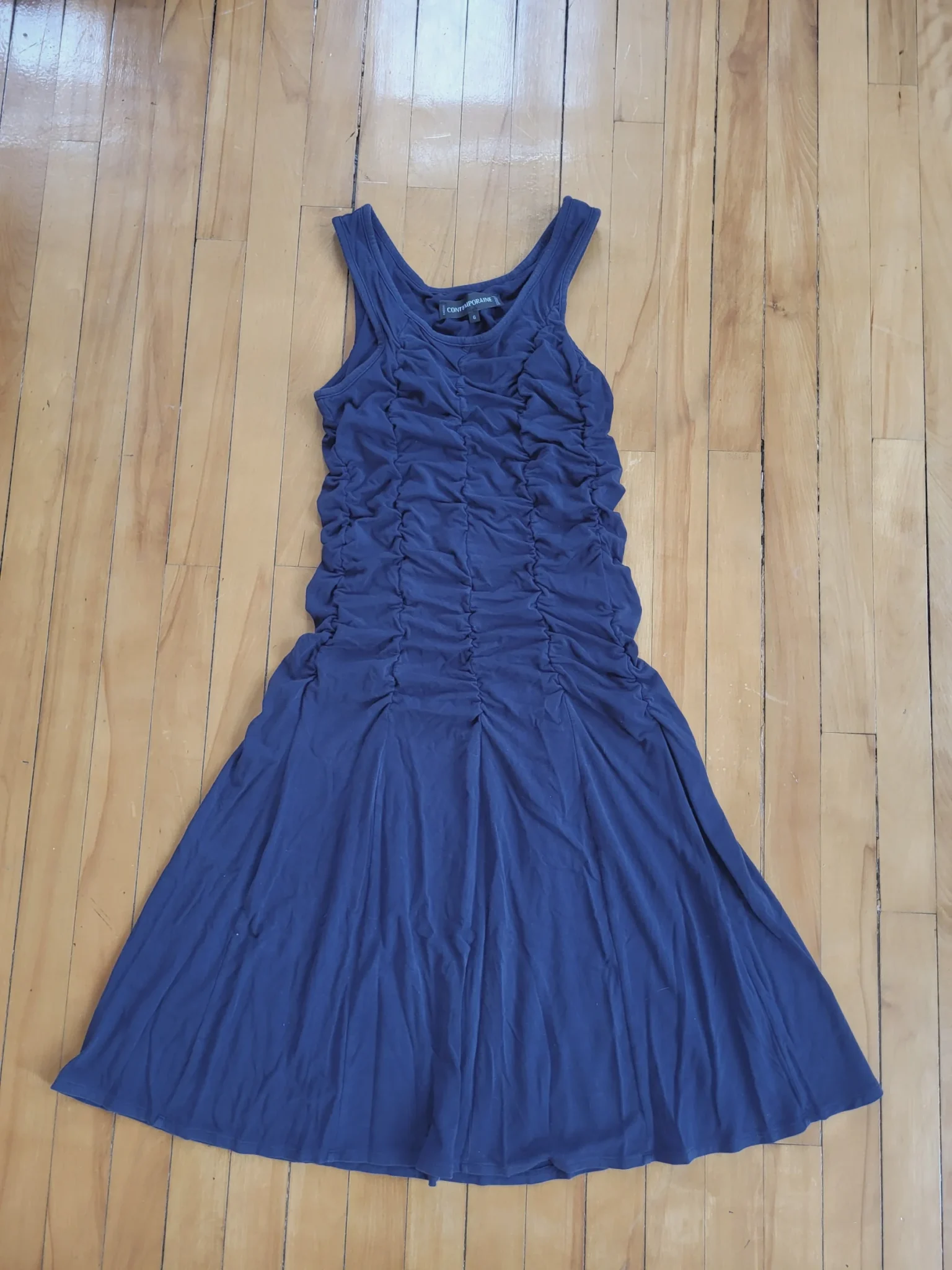 Image for Navy blue sleeveless gathered dress in Tencel/Lyocell, Simons