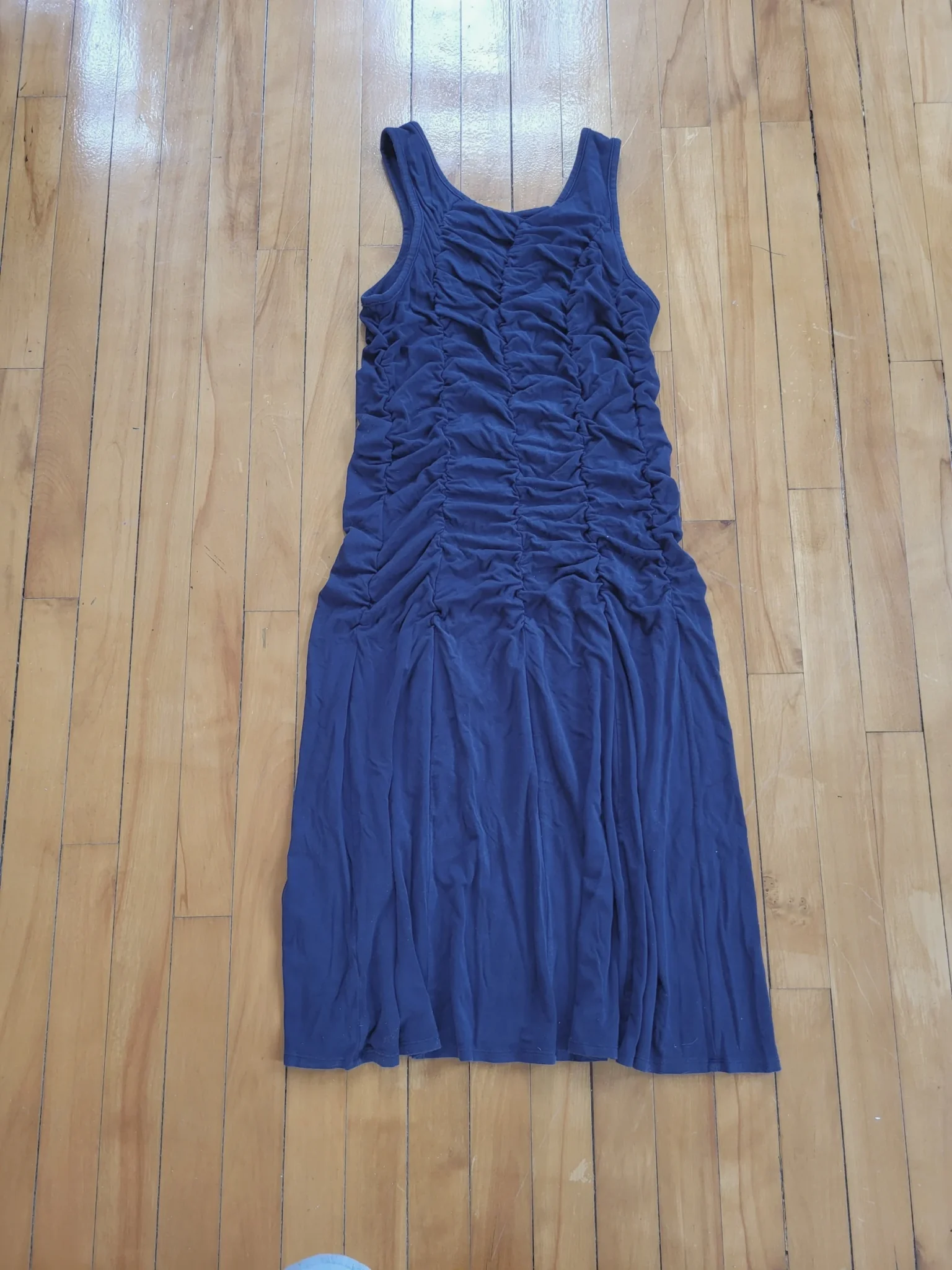 Image for Navy blue sleeveless gathered dress in Tencel/Lyocell, Simons