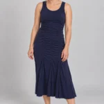 Thumbnail for Navy blue sleeveless gathered dress in Tencel/Lyocell, Simons