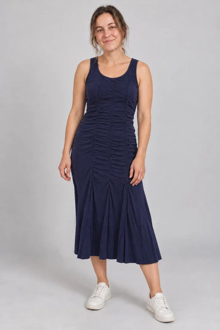 Image for Navy blue sleeveless gathered dress in Tencel/Lyocell, Simons