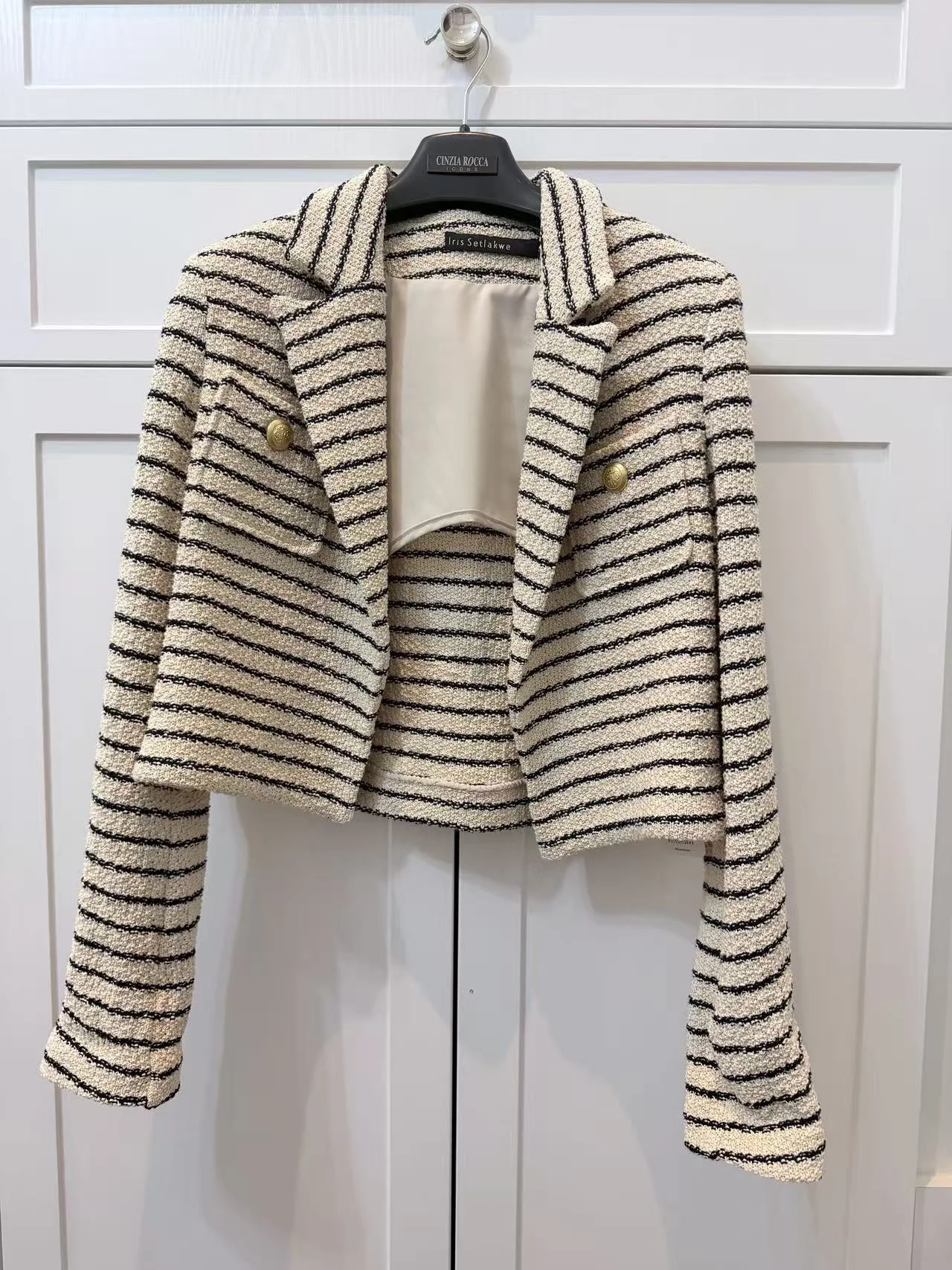 Iris Setlakwe Short Jacket with Pocket in cream with navy stripes *Other seconde main