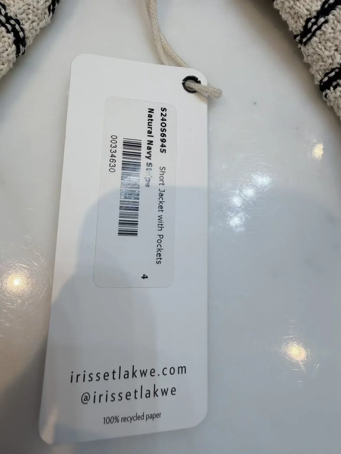 Image for Iris Setlakwe Short Jacket with Pocket in cream with navy stripes