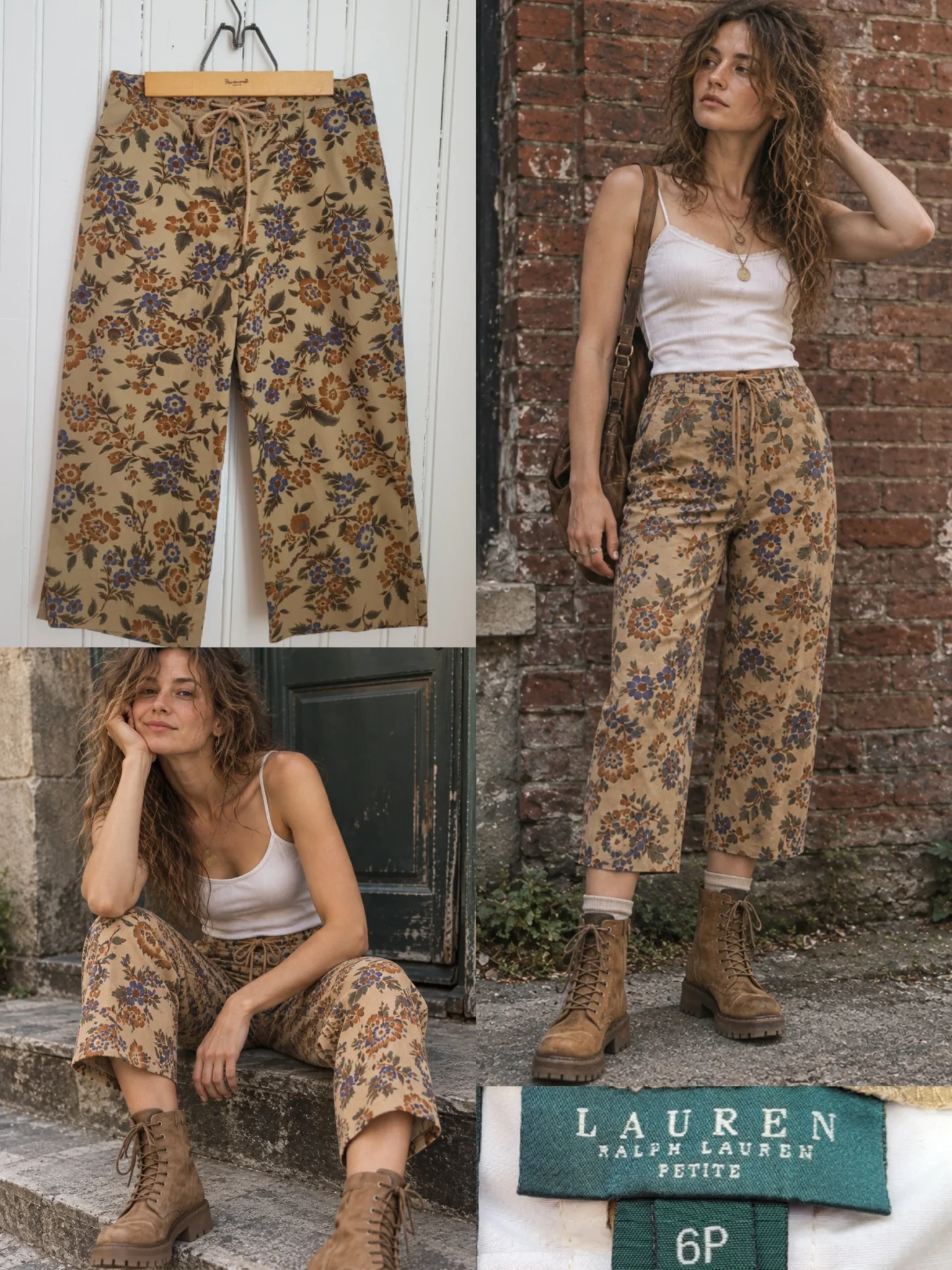 Image for Pantalon capri fleuri vintage Lauren Ralph Lauren Petite taille 6
