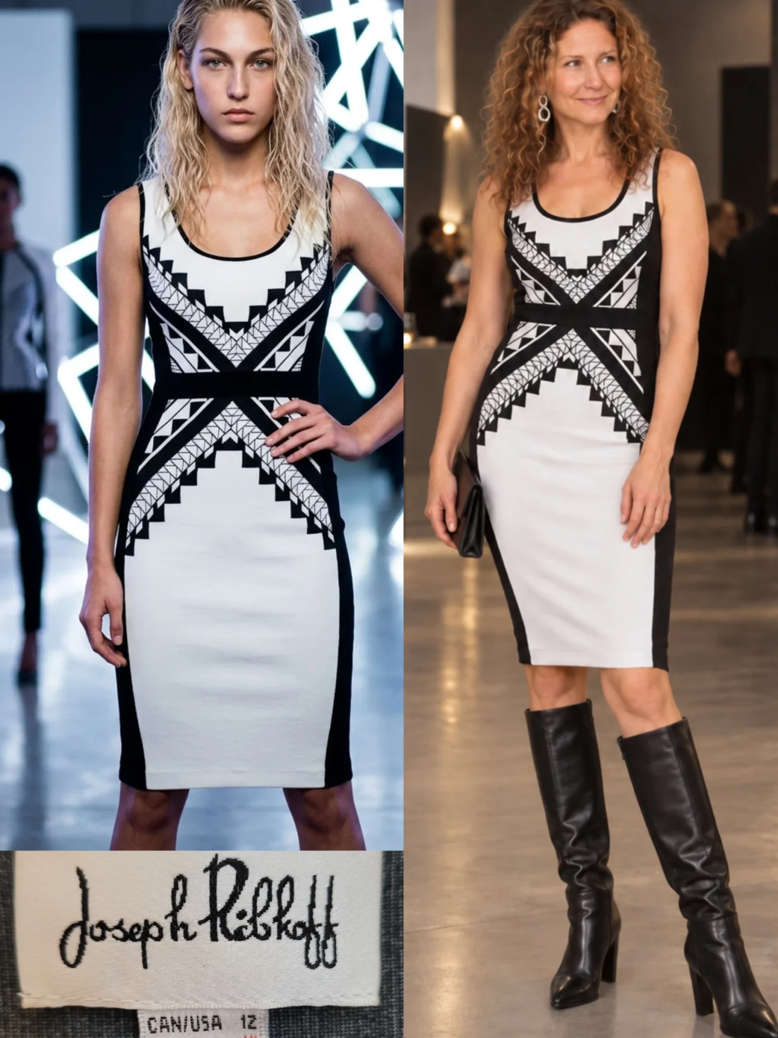 Image for Black and White Joseph Ribkoff Dress, Size 12