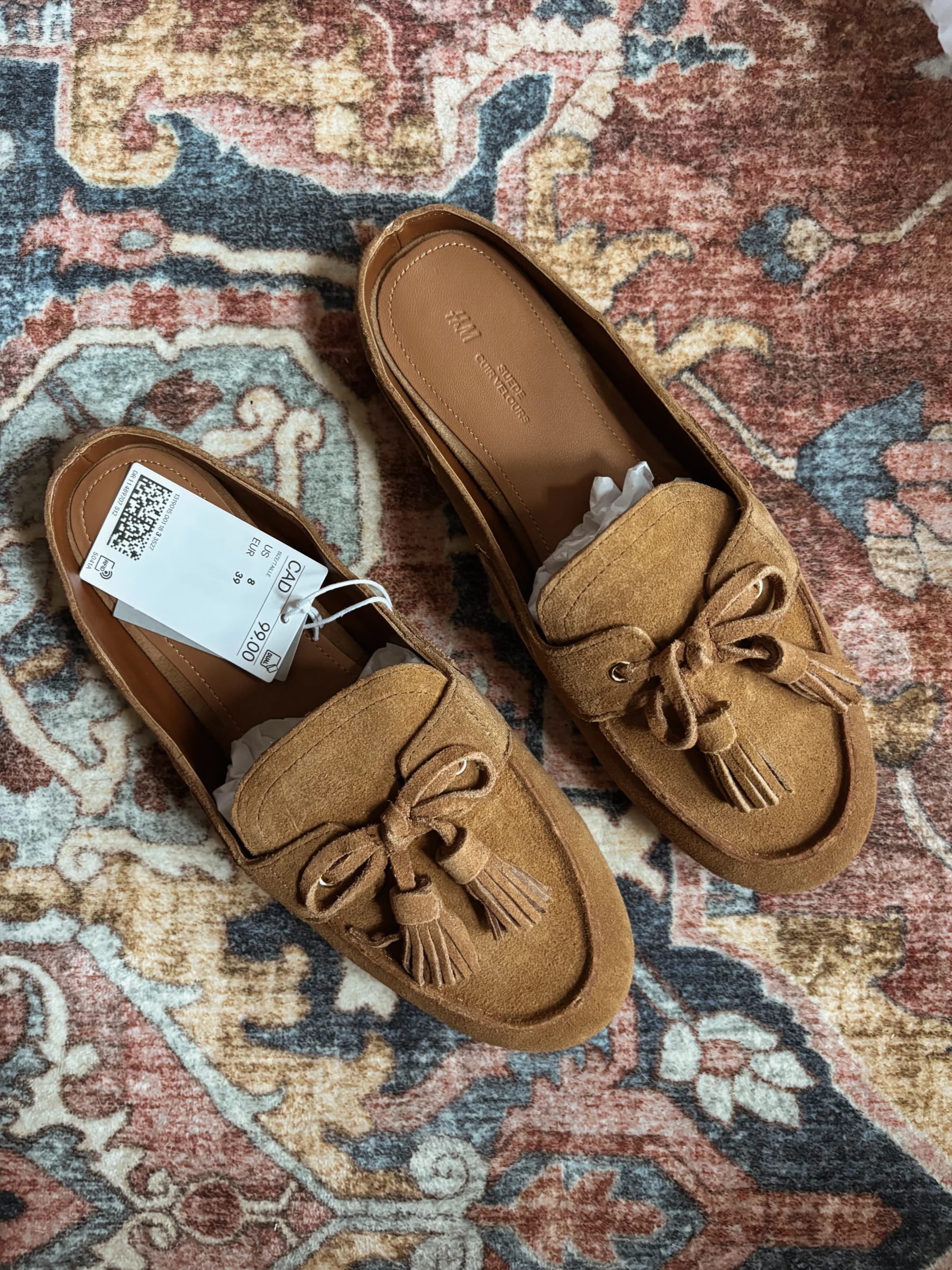 H&M mules-style loafers in genuine suede – Cognac – Size 8 (39) HM seconde main