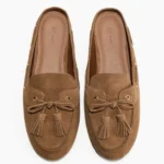 Thumbnail for Loafers style mules HM en suède véritable – Cognac – Taille 8 (39)