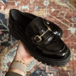 Featured thumbnail for Loafers en faux cuir verni noir - Chaussures Spring - Taille 8,5