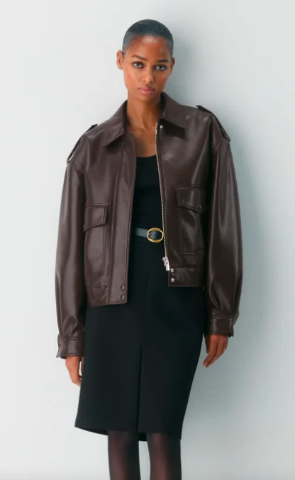 Image for Aritza vegan leather bomber jacket – Small – Mocha brown