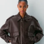Thumbnail for Aritza vegan leather bomber jacket – Small – Mocha brown