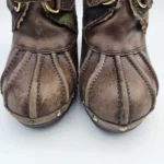Thumbnail for KORS Michael Kors Camo Canvas Leather Heeled Boots Shearling Trim 9M