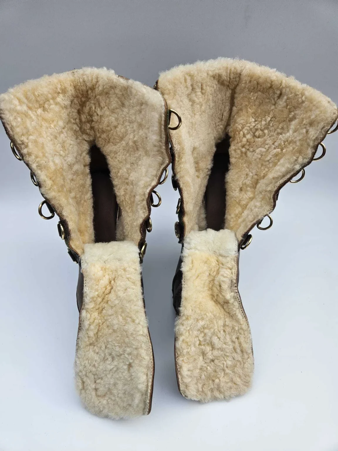Image for KORS Michael Kors Camo Canvas Leather Heeled Boots Shearling Trim 9M