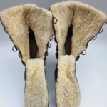 Thumbnail for KORS Michael Kors Camo Canvas Leather Heeled Boots Shearling Trim 9M
