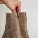 Thumbnail for Bottes vintage Y2K beige sable bout carré à fermeture éclair arrière