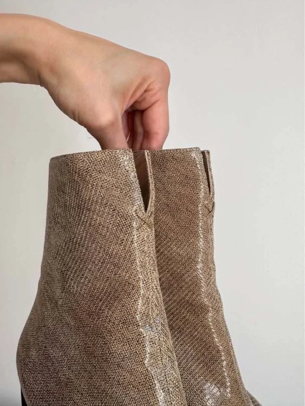 Image for Bottes vintage Y2K beige sable bout carré à fermeture éclair arrière