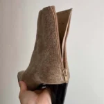 Thumbnail for Bottes vintage Y2K beige sable bout carré à fermeture éclair arrière