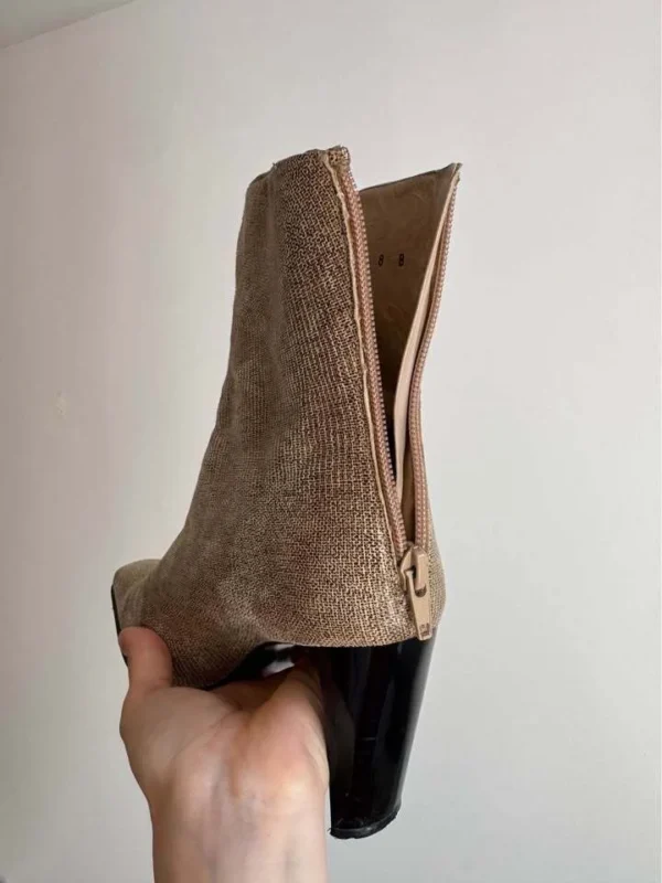 Image for Bottes vintage Y2K beige sable bout carré à fermeture éclair arrière