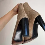 Thumbnail for Bottes vintage Y2K beige sable bout carré à fermeture éclair arrière