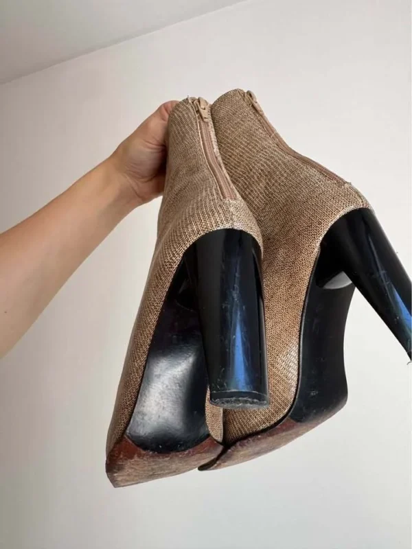Image for Bottes vintage Y2K beige sable bout carré à fermeture éclair arrière