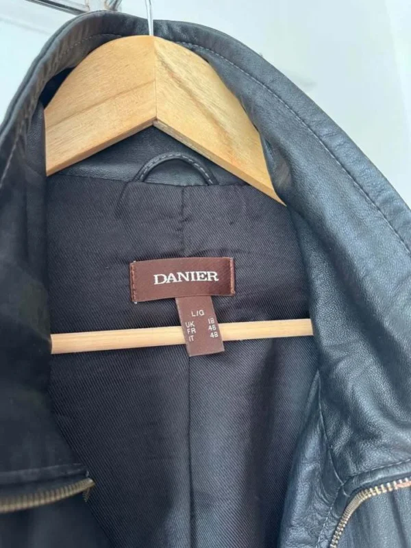 Image for Manteau vintage Y2K en cuir noir marque Danier style militaire à col montant
