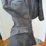 Thumbnail for Manteau vintage Y2K en cuir noir marque Danier style militaire à col montant