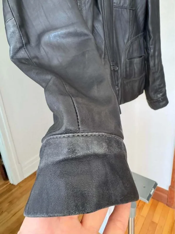 Image for Manteau vintage Y2K en cuir noir marque Danier style militaire à col montant