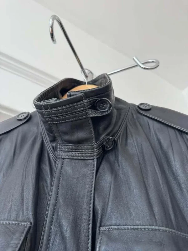 Image for Manteau vintage Y2K en cuir noir marque Danier style militaire à col montant