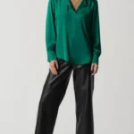 Featured thumbnail for Joseph Ribkoff Notched Collar Satin Blouse, Green