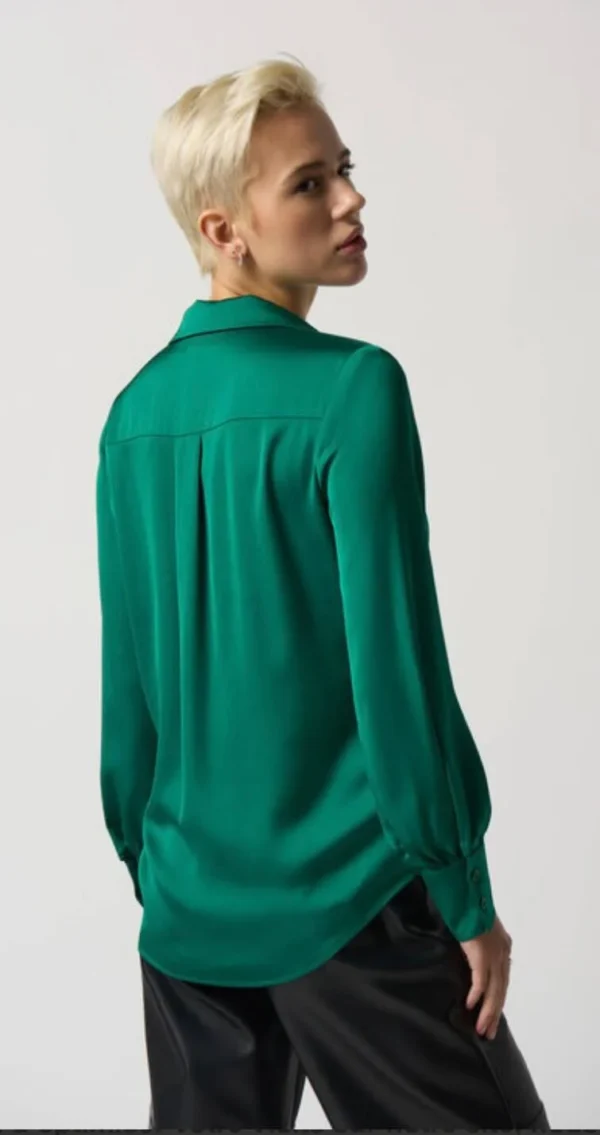Image for Joseph Ribkoff Notched Collar Satin Blouse, Green