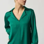 Thumbnail for Joseph Ribkoff Notched Collar Satin Blouse, Green