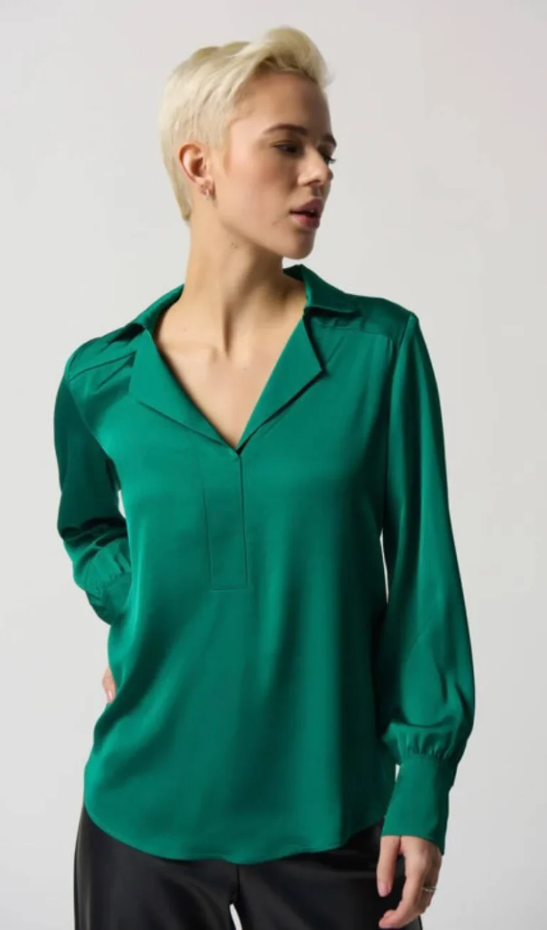 Image for Joseph Ribkoff Notched Collar Satin Blouse, Green