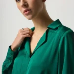 Thumbnail for Joseph Ribkoff Notched Collar Satin Blouse, Green