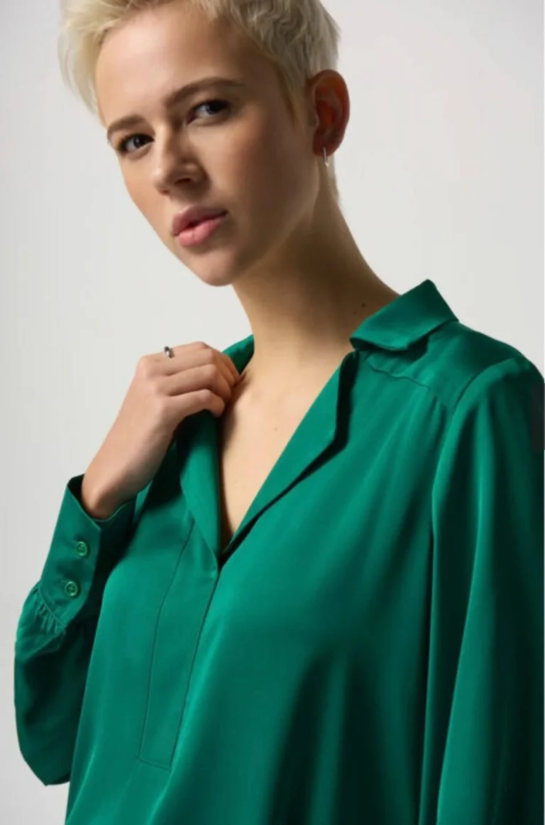 Image for Joseph Ribkoff Notched Collar Satin Blouse, Green