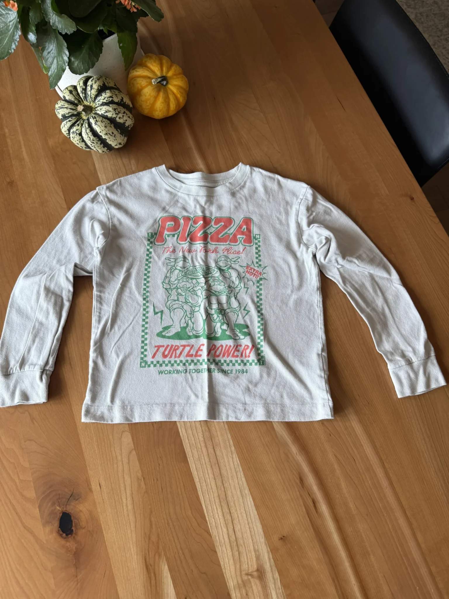 Featured image for White long-sleeved Pizza Ninja Turtles T-shirt