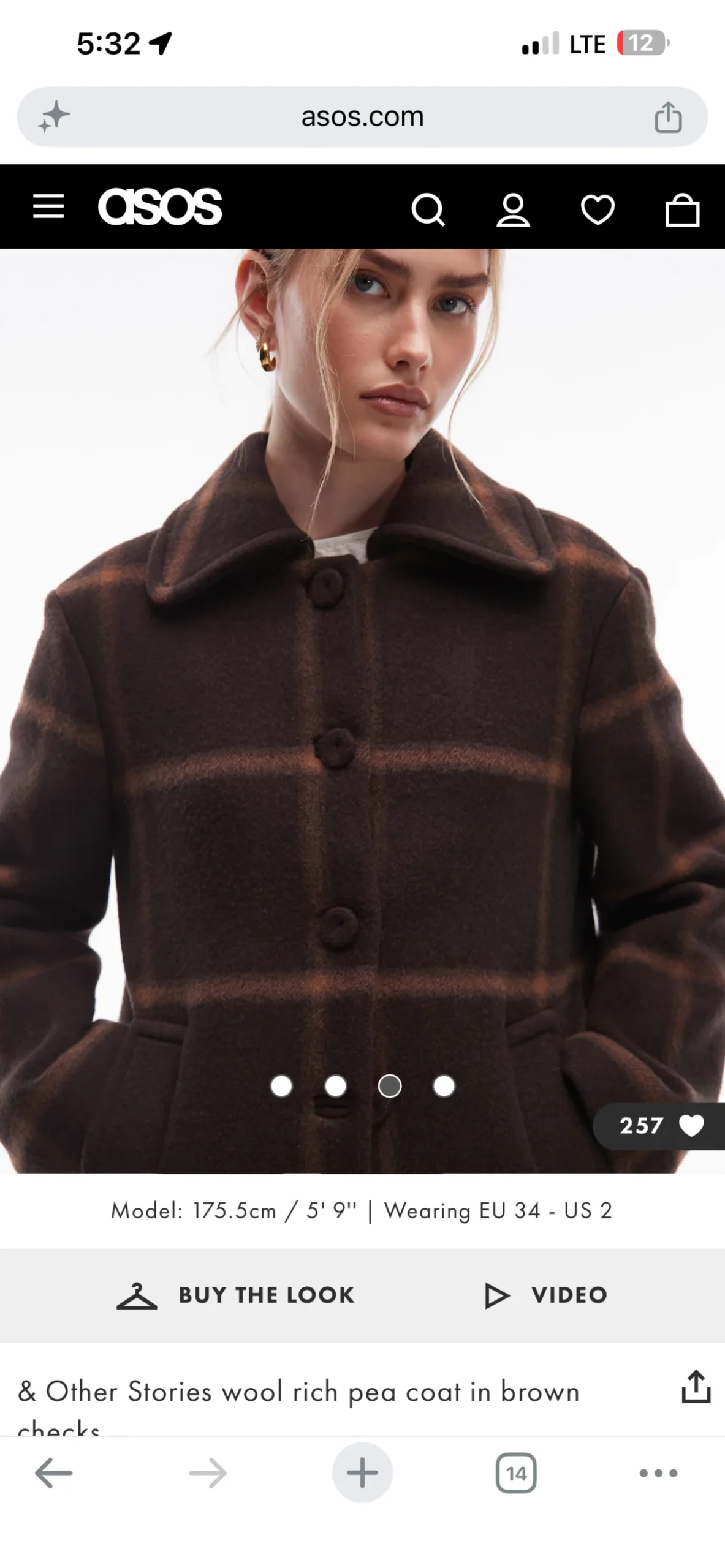 Wool brown coat fabric made in Italy And Other Stories seconde main