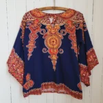 Thumbnail for Authentic 70s Vintage Boho Navy blue Dashiki Tunic hippie