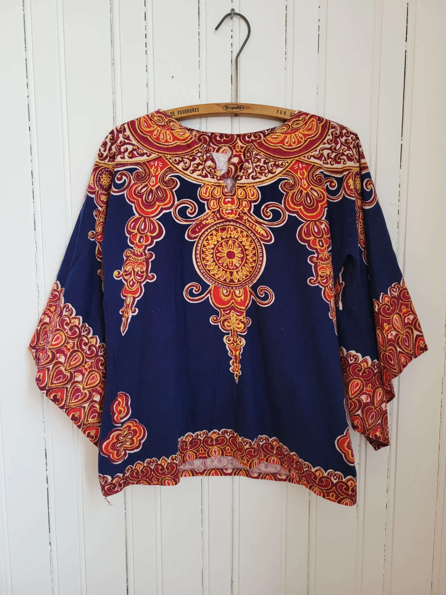Image for Authentic 70s Vintage Boho Navy blue Dashiki Tunic hippie